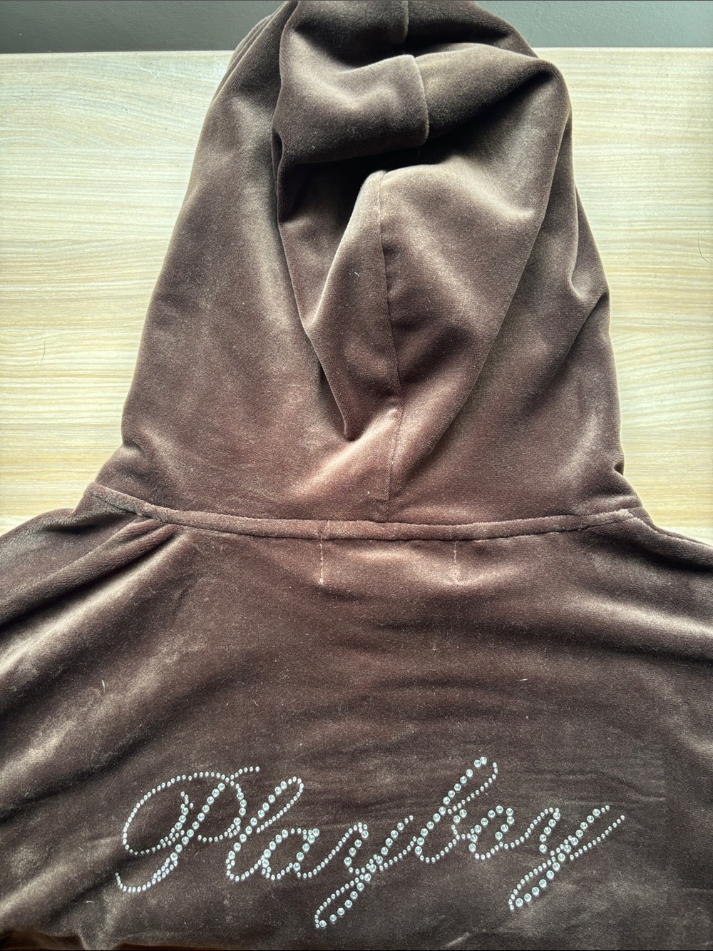PLAYBOY Brown Velour Top with Rhinestone Script Logo - Picture 12 of 13